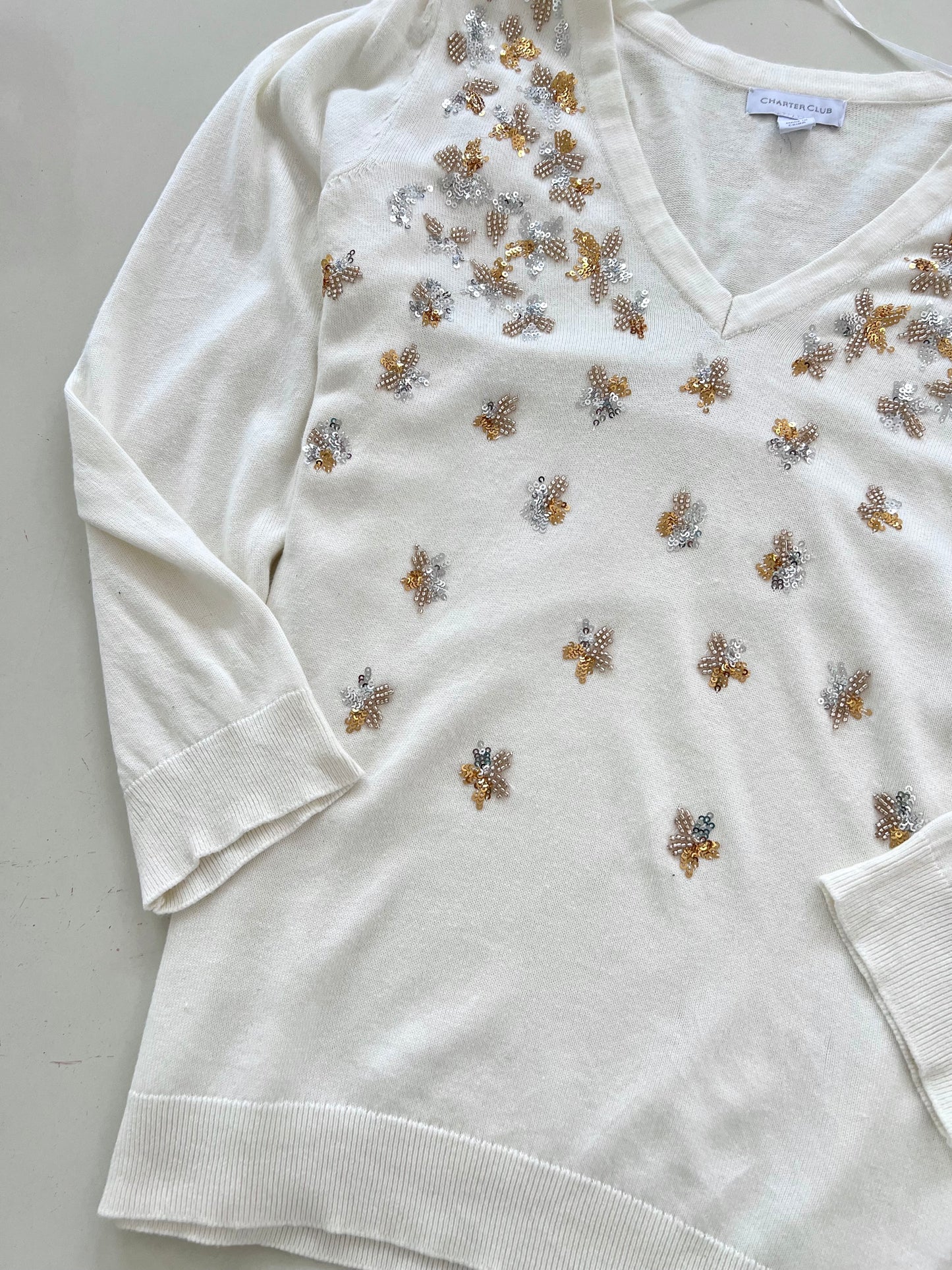 Charter Club Hand Embroidered Sweater-Bust 46