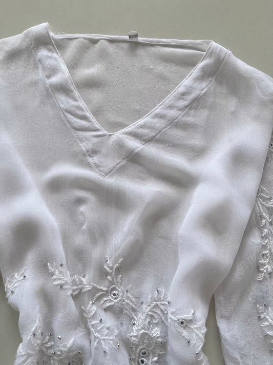 Sheer Embroidered Top-Bust 46