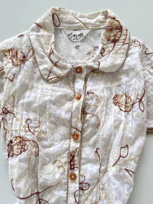Chiau Ling Lung Embroidered Sheer Shirt-Bust 38