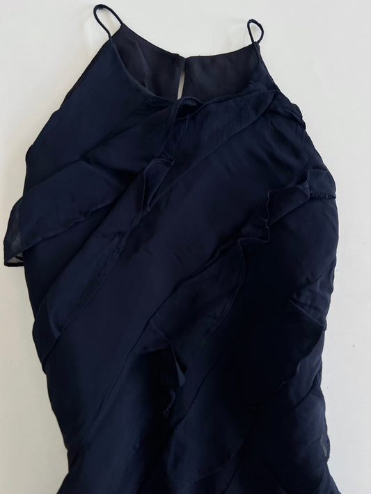 Vintage Ruffle Halter Black Dress-Bust 36 to 38
