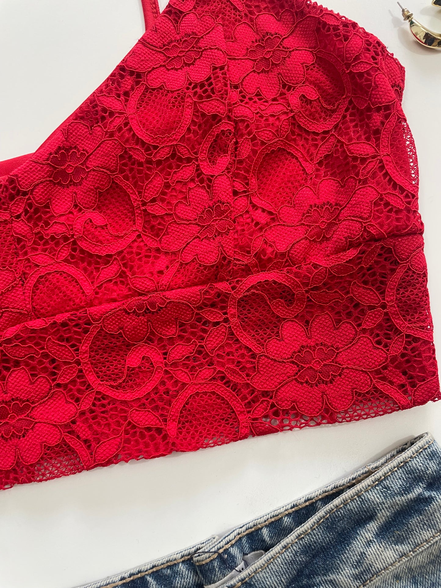 Red Lace Top-Bust 34