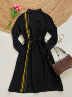 Load image into Gallery viewer, Black Waist Drawstrings Warm Winter Dress - Bust 34 to 36