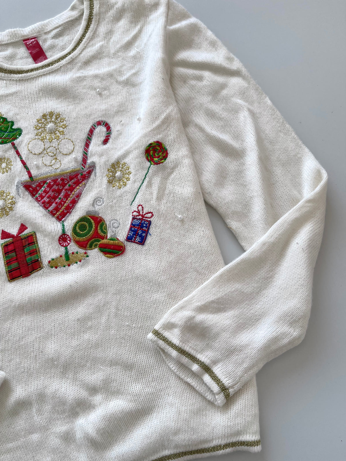 Christmas Martini Embroidered Sweater-Bust 46