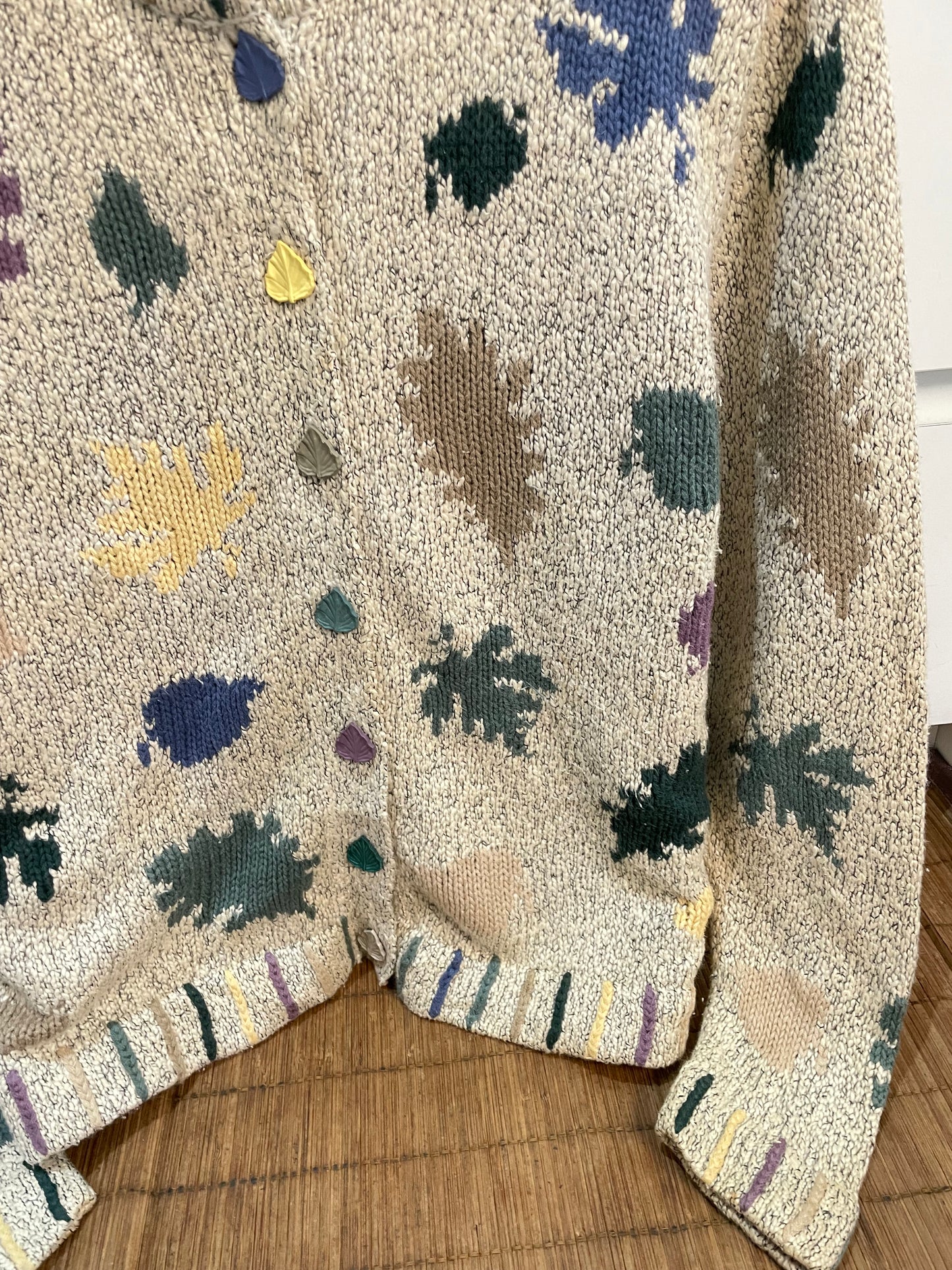 Christopher & Banks Embroidered Vintage Leaf Button Sweater-Bust 42