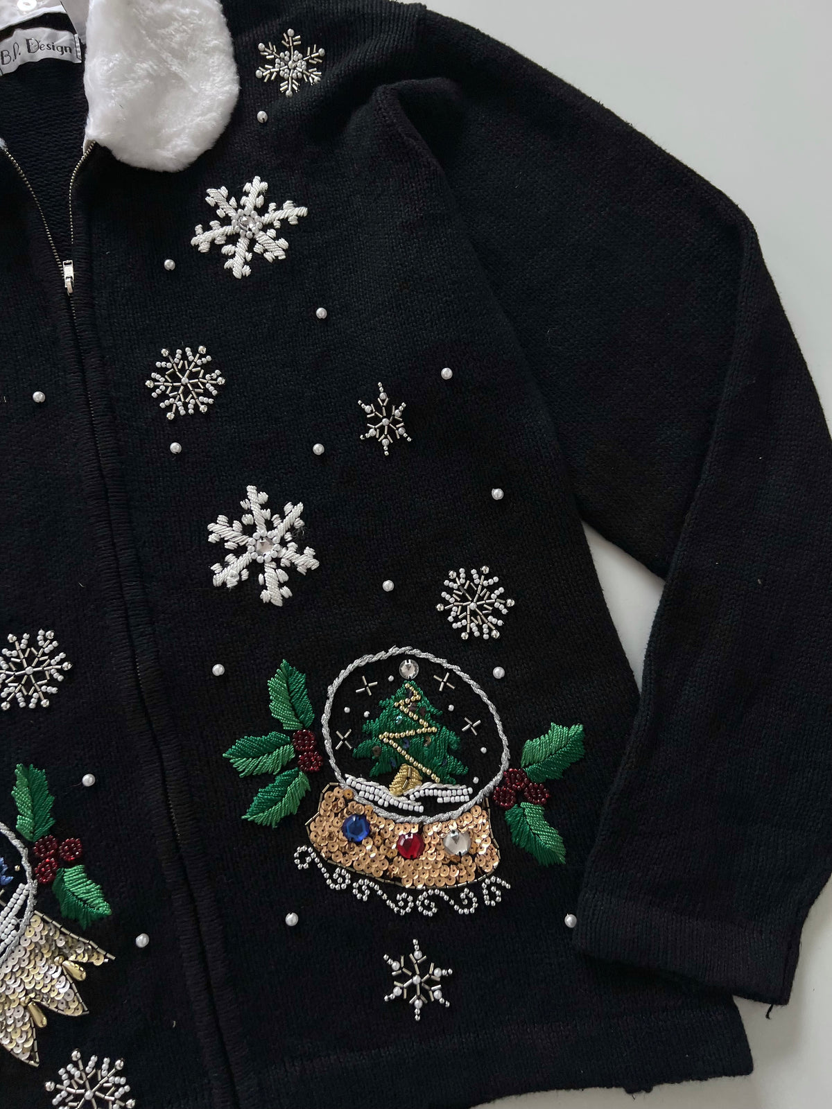 BP Design Christmas Hand Embroidered Zipper Sweater-Bust 46