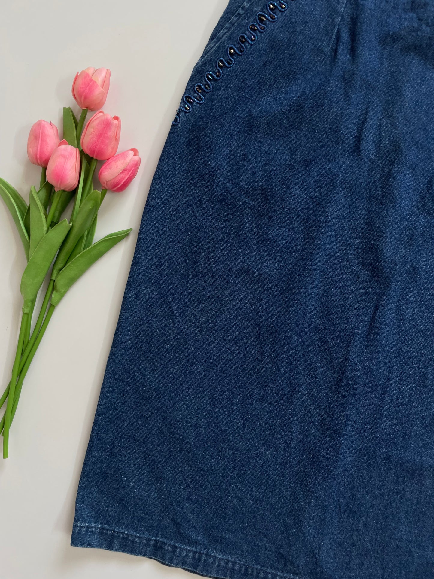 EMBROIDERED SAPPHIRE BLUE DENIM SKIRT - WAIST 28