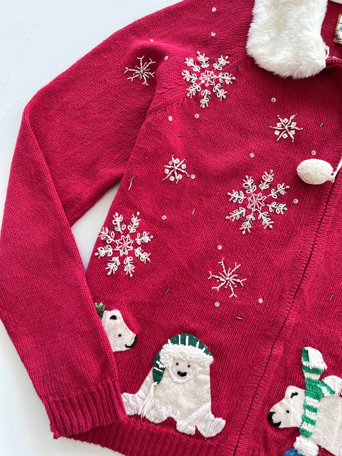 Heirloom Collectibles Christmas Embroidered Zipper Sweater-Bust 46