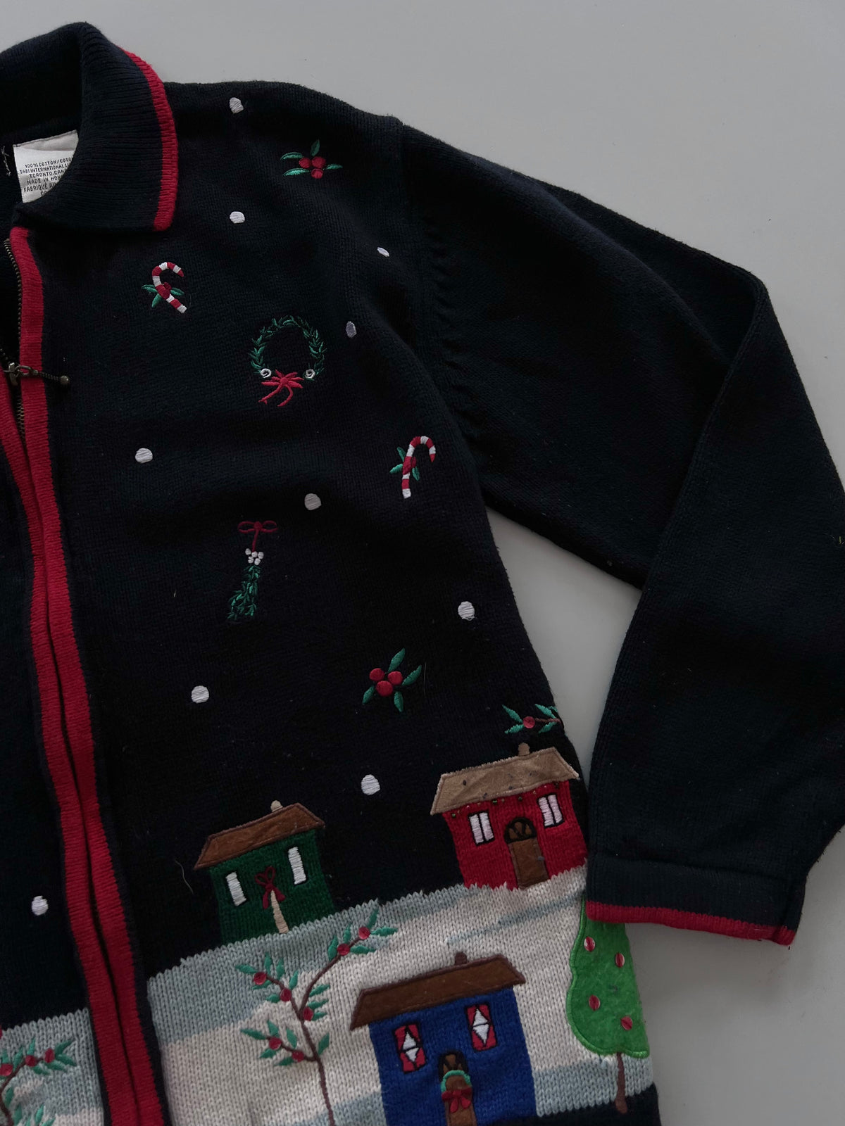 Christmas Embroidered Zipper Sweater-Bust 42