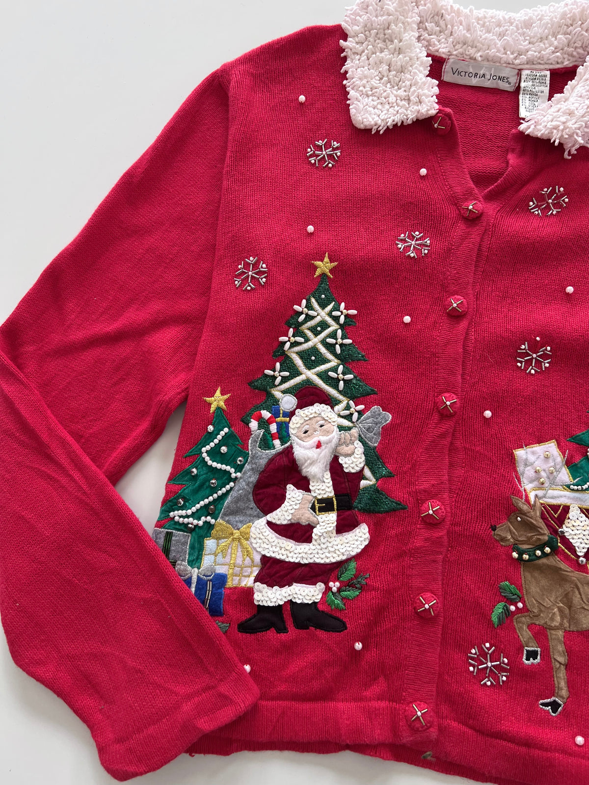 Victoria Jones Embroidered Christmas Cardigan Sweater-Bust 46