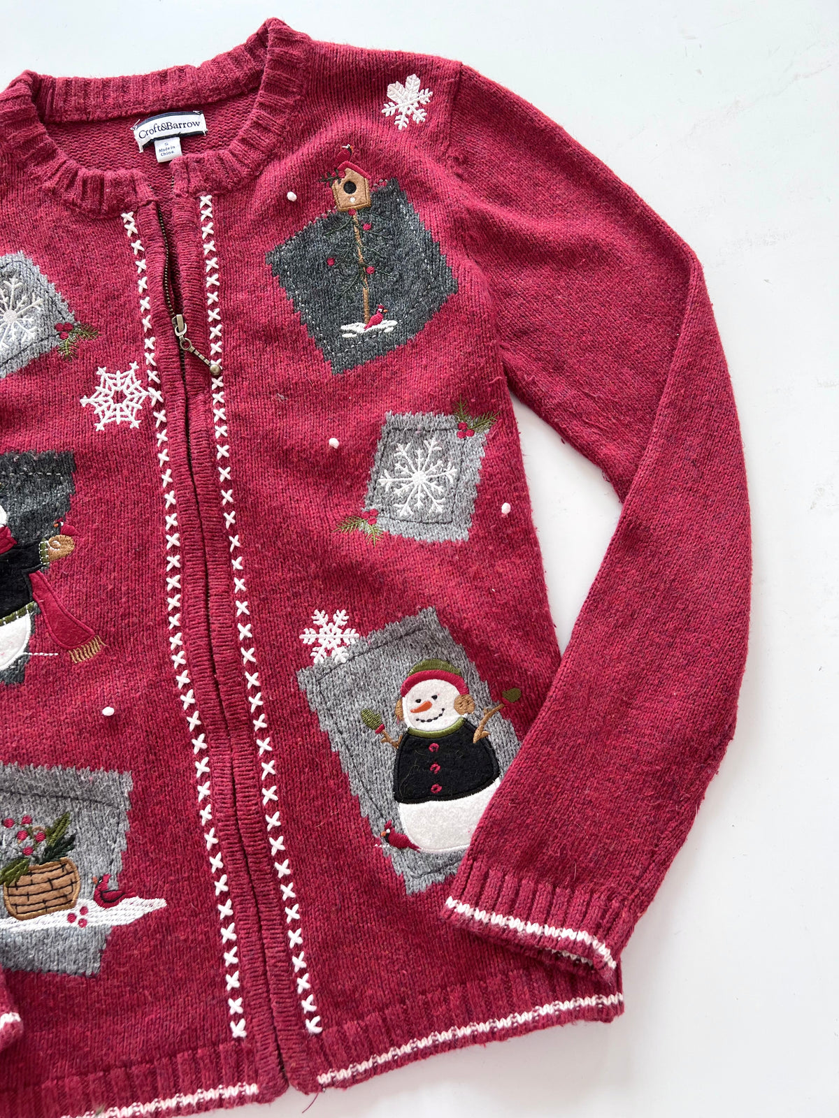 Croft&Barrow Embroidered Christmas Zipper Sweater-Bust 40