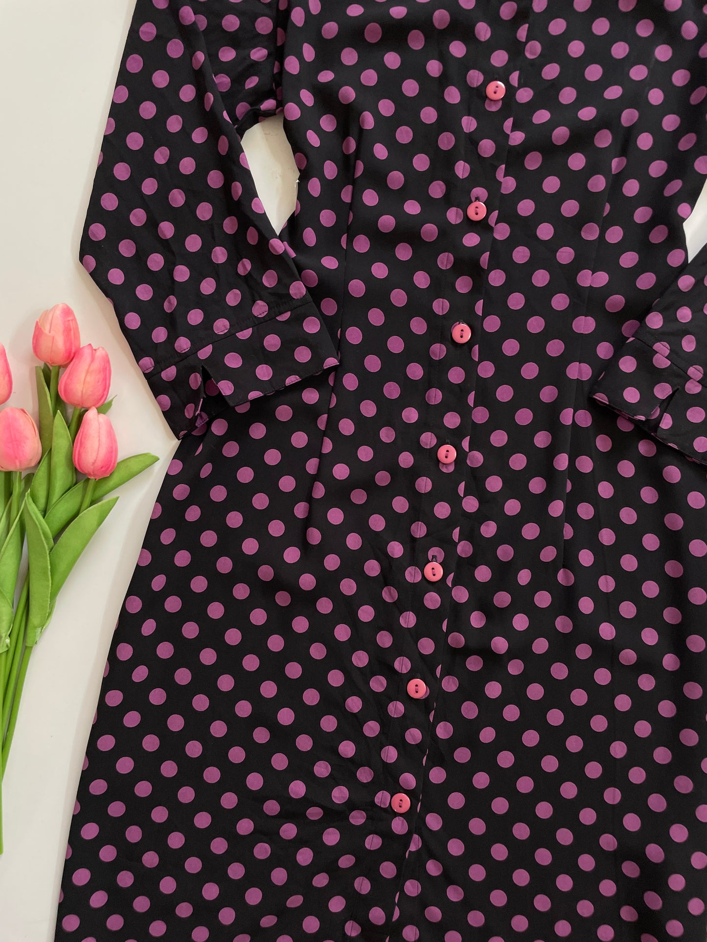 3 SUISSES POLKA DOTTED BUTTON DOWN DRESS - BUST 36