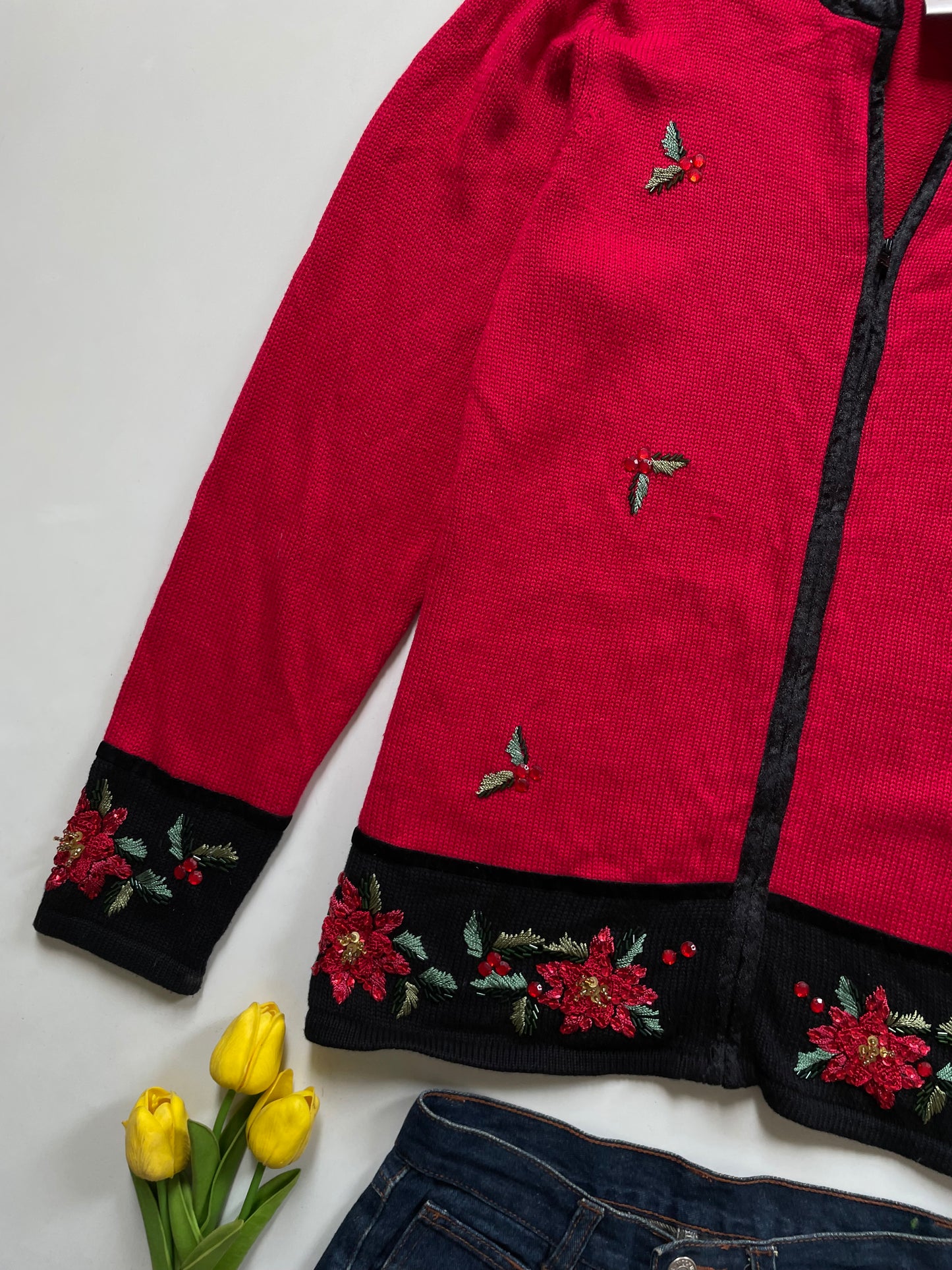 Quacker Factory Embroidered Sweater-Bust 40