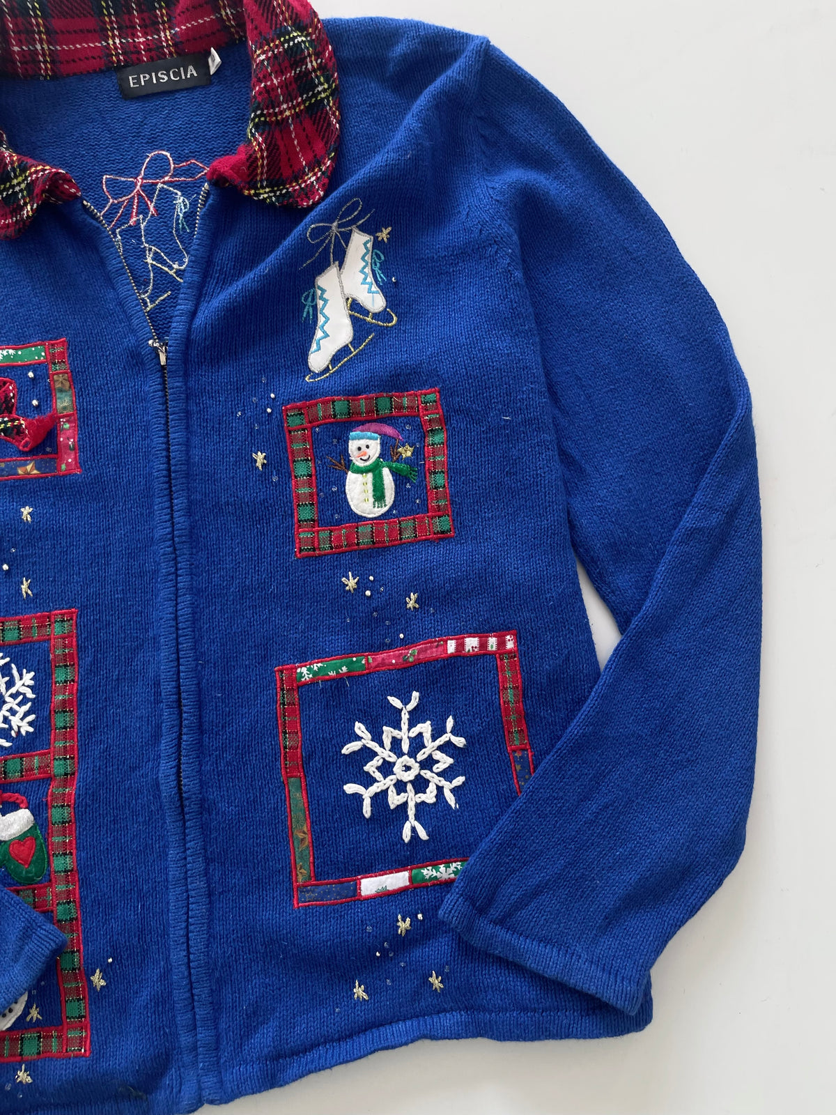 Episcia Embroidered Christmas Zipper Sweater-Bust 50