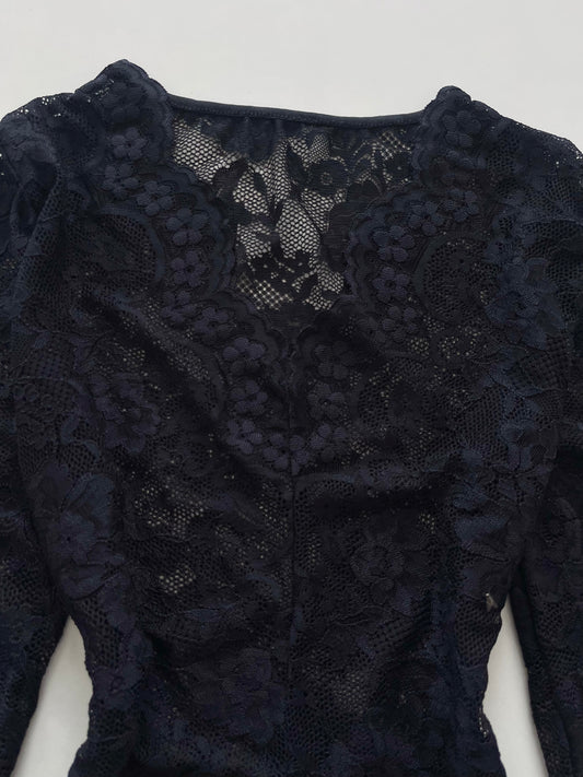 Lace V-Neck Sheer Top-Bust 34 to 36