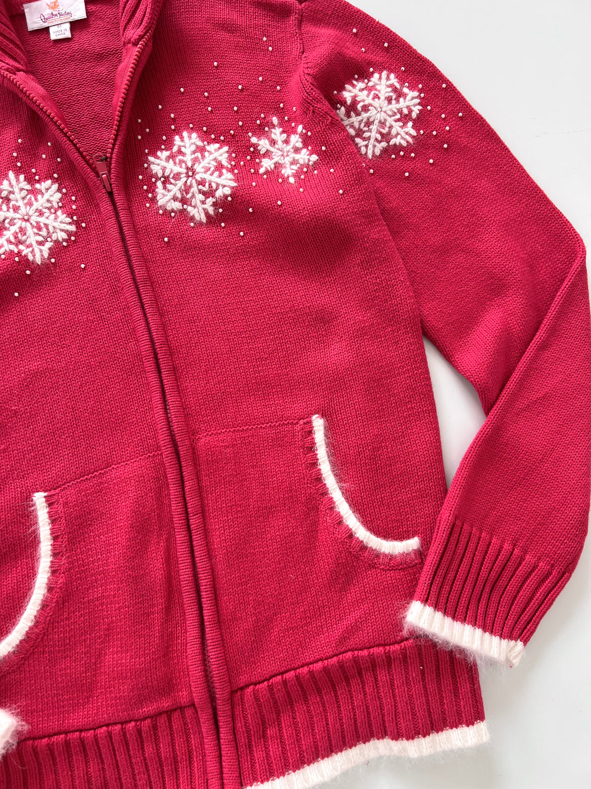 Quacker Factory Embroidered Christmas Zipper Sweater-Bust 44