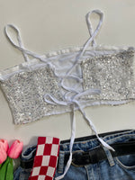 Load image into Gallery viewer, White Sequin Top-Bust 30 to 34