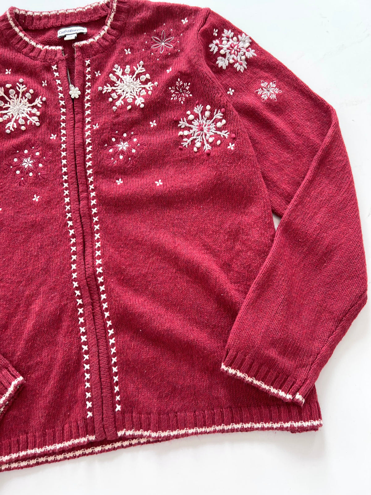 Croft&Barrow Embroidered Christmas Zipper Sweater-Bust 48