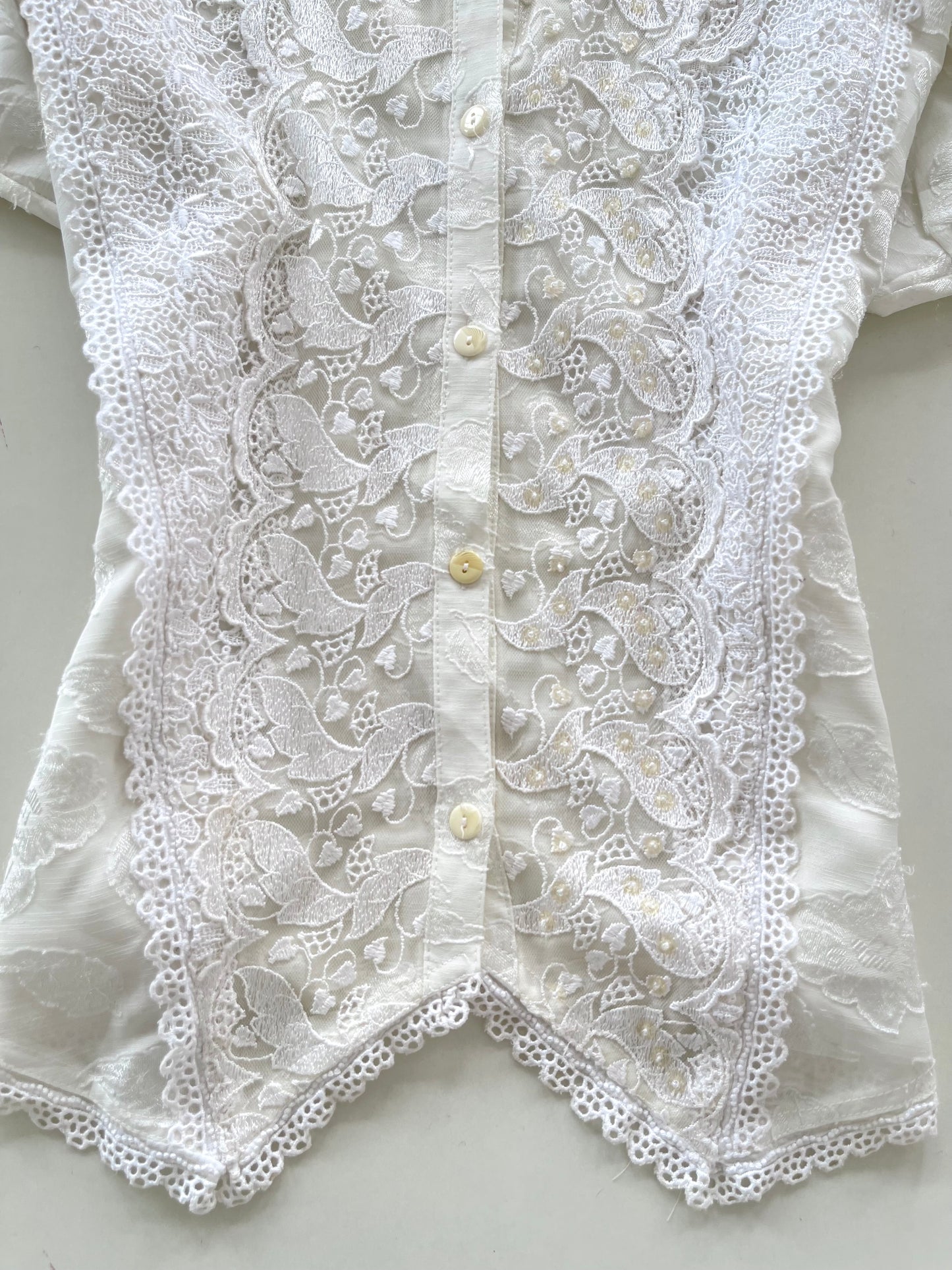 Korean Lace Sheer Vintage Top-Bust 44