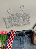 Load image into Gallery viewer, White Sequin Top-Bust 30 to 34