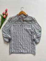 Load image into Gallery viewer, VINTAGE SOFT STONE-BLUE FULLY LINED LACE TOP - BUST 36