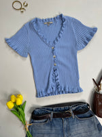 Load image into Gallery viewer, Papaya Pastel Ruffle Ribbed Top - Bust 30 to 34