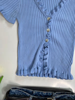 Load image into Gallery viewer, Papaya Pastel Ruffle Ribbed Top - Bust 30 to 34