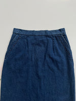 Load image into Gallery viewer, EMBROIDERED SAPPHIRE BLUE DENIM SKIRT - WAIST 28