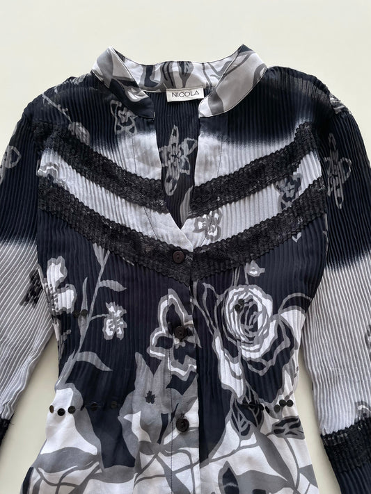 Nicola Vintage Pleated Sheer Top-Bust 36 to 38