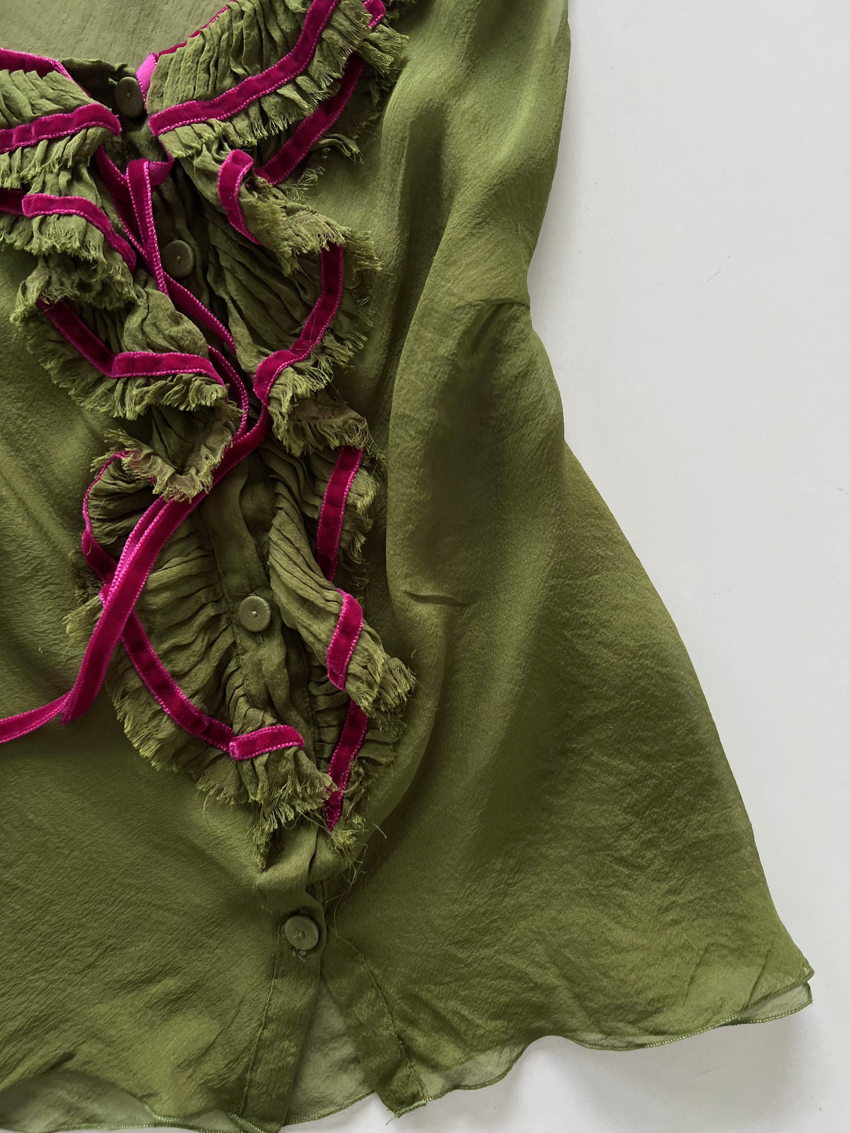 Vintage Olive Pure Sheer Silk Top-Bust 34