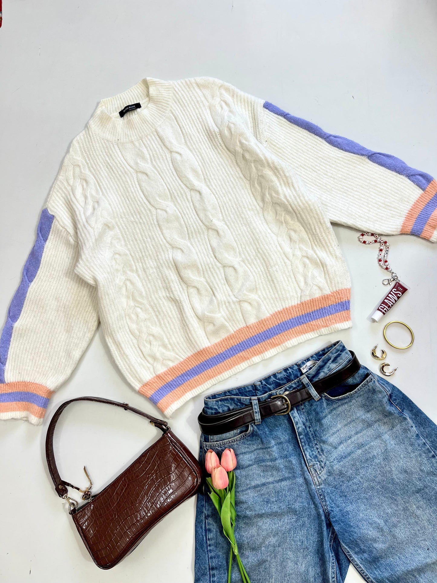 Bling Bling Cable Knit Soft Sweater - Bust 44 to 46