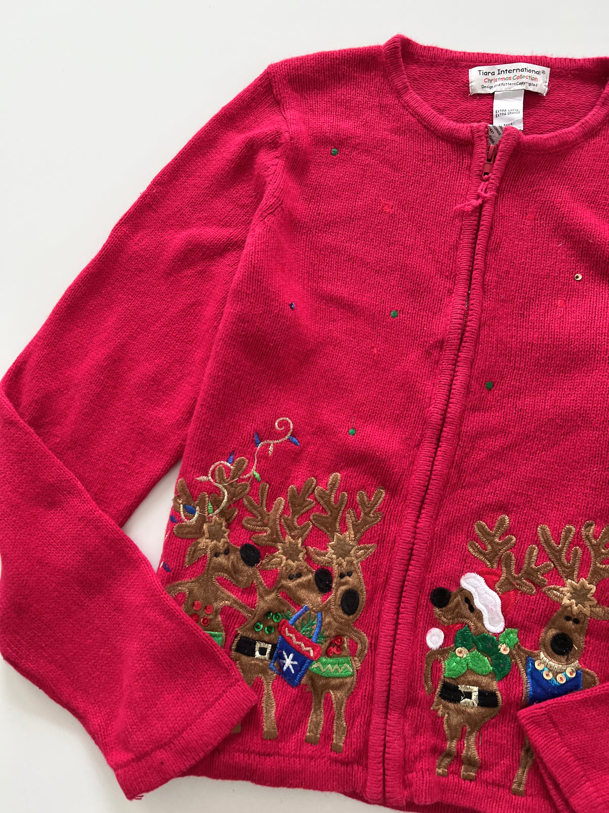 Tiara International Embroidered Christmas Zipper Sweater-Bust 46
