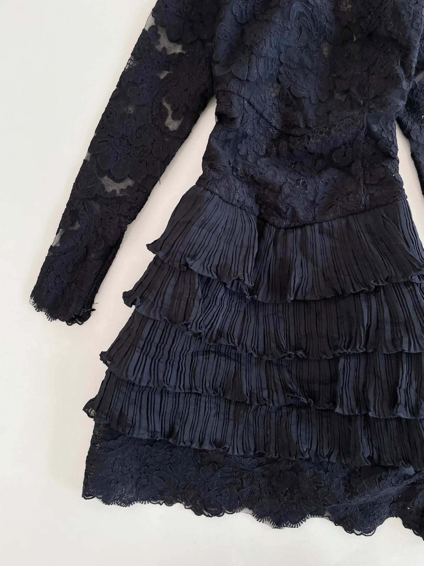 Lace & Ruffle Sheer Vintage Dress-Bust 34