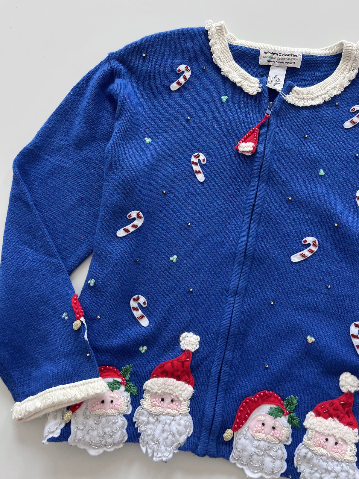 Heirloom Collectibles Embroidered Christmas Zipper Sweater-Bust 50
