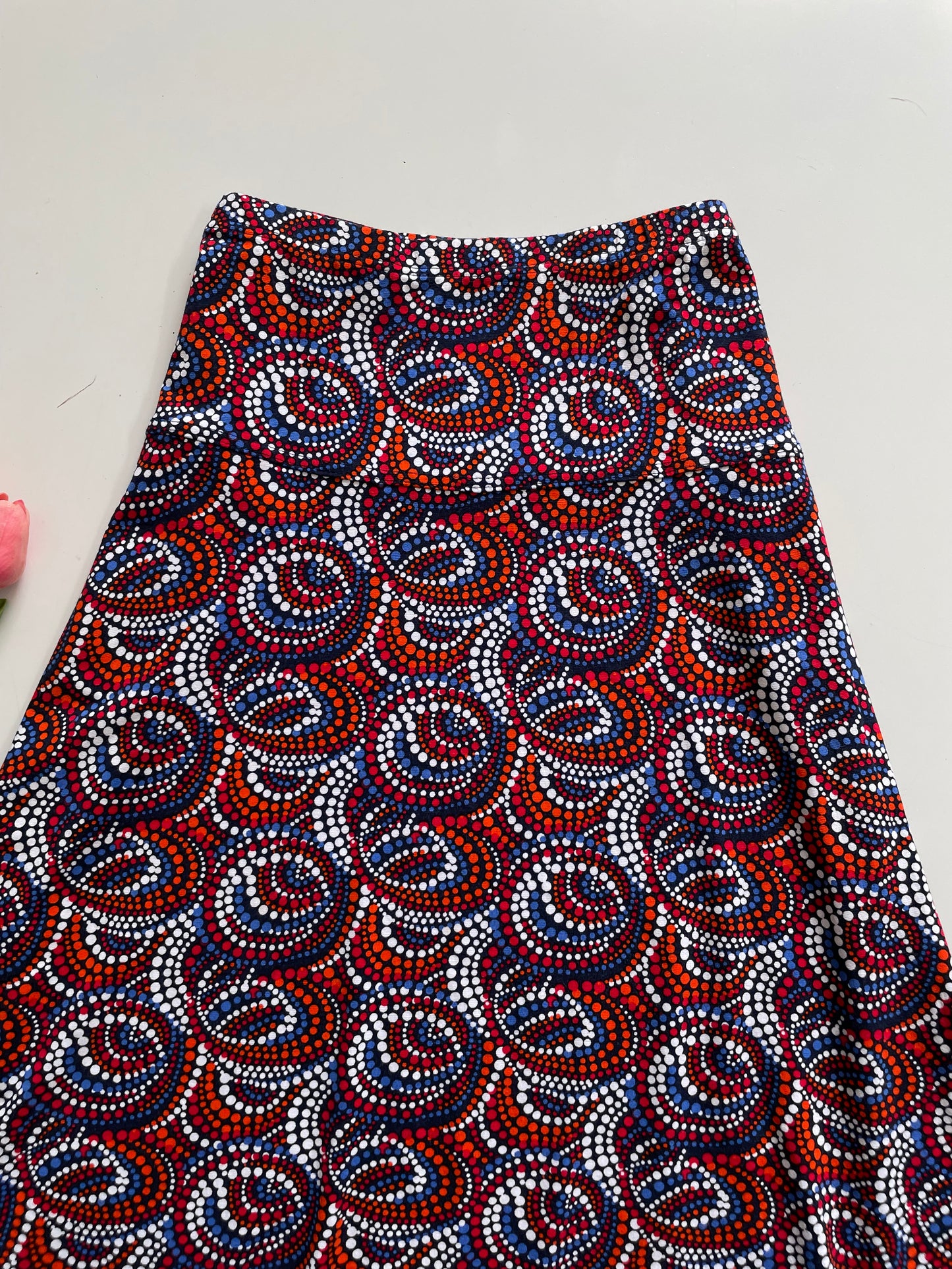 ABSTRACT PRINTED RED SKIRT - WAIST 32 TO 36