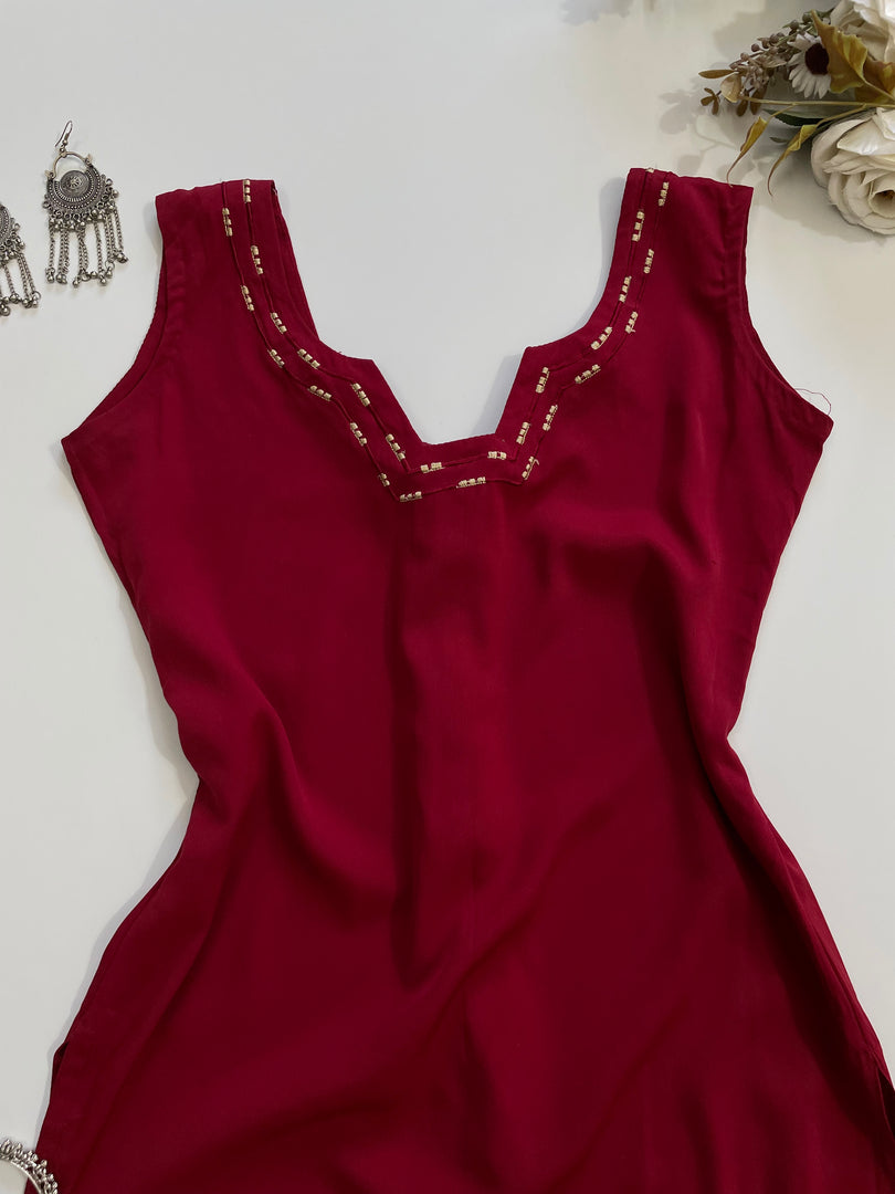 Maroon Embroidered Kurti-Bust 32