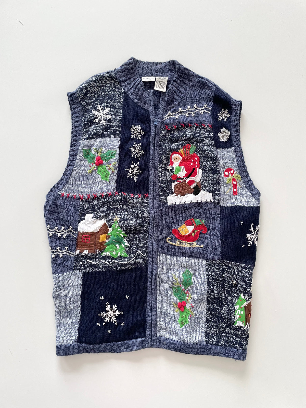 White Stag Christmas Embroidered Vest Sweater-Bust 60 to 62