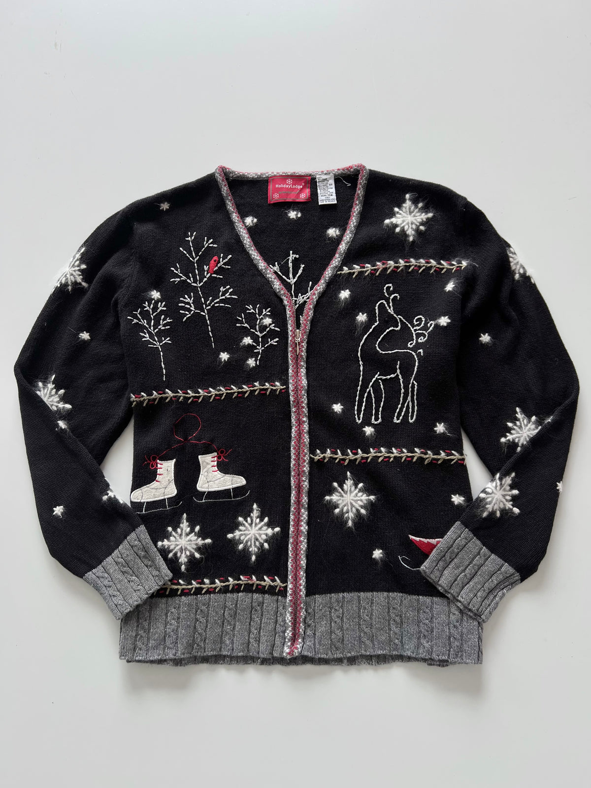 HolidayLodge Christmas Embroidered Sweater Zipper-Bust 50
