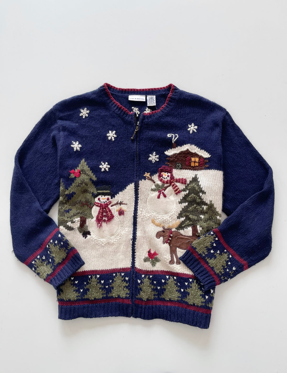 Croft&barrow Embroidered Christmas Zipper Sweater-Bust 48