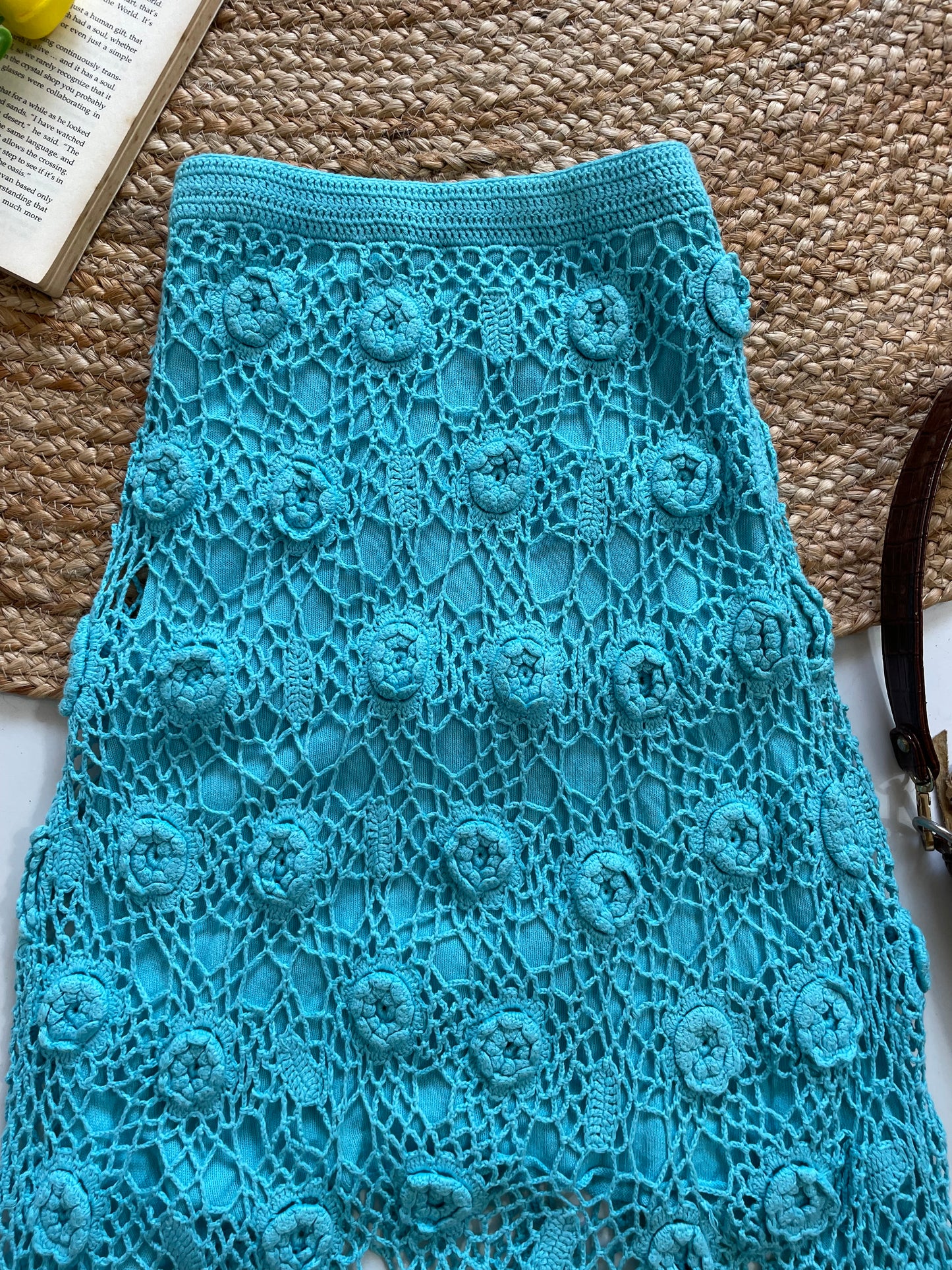 Blue Crochet Knit Long Skirt - Waist 28 to 30