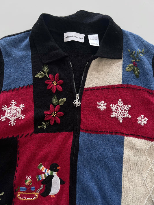 Alfred Dunner Embroidered Christmas Sweater Zipper-Bust 44
