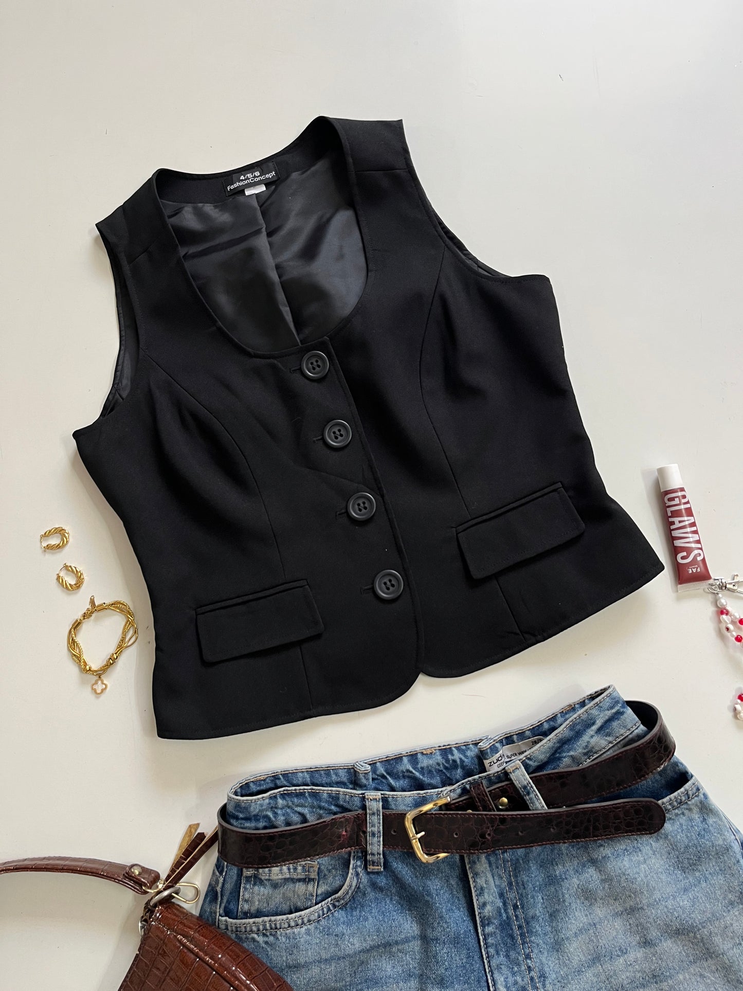 Fashion Concept Soldi Black Waistcoat - Bust 36