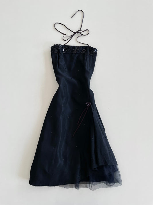 Sixth Sense Vintage Halter Neck Sequin Dress-Bust 32