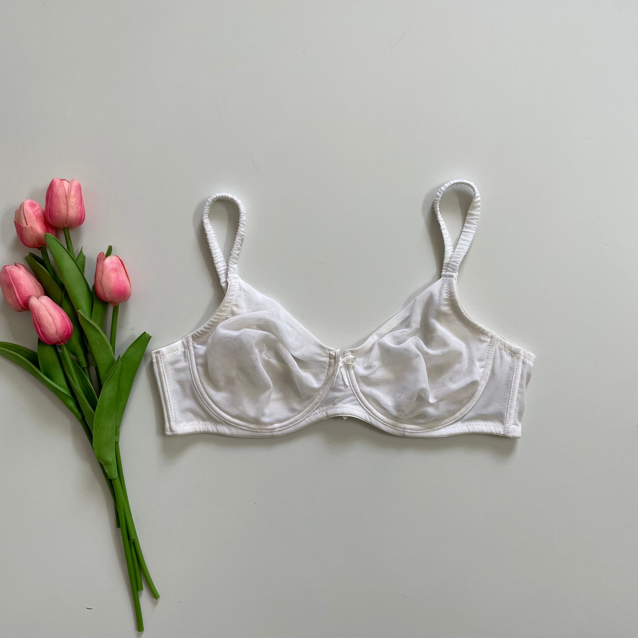 WHITE SUPER SOFT MESH BRALETTE - BUST 30 to 34