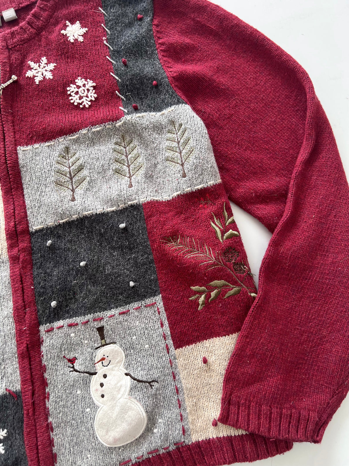 Croft&Barrow Embroidered Christmas Zipper Sweater-Bust 48