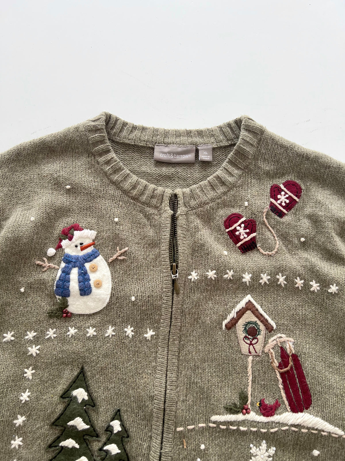 Croft&Barrow Embroidered Christmas Zipper Sweater-Bust 50