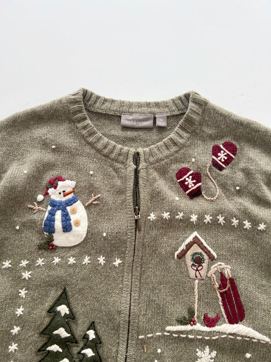 Croft&Barrow Embroidered Christmas Zipper Sweater-Bust 50