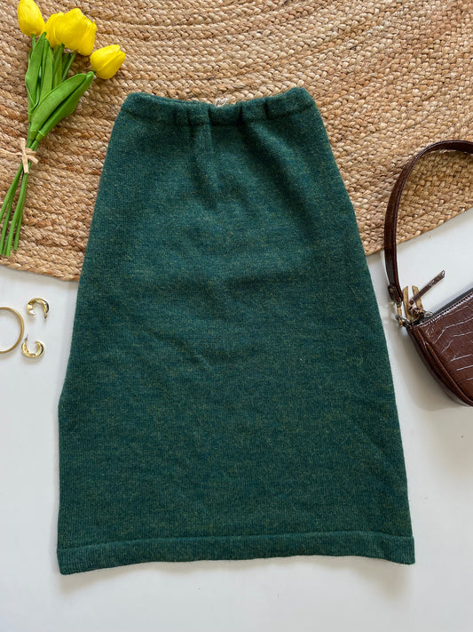 Green Knit Long Skirt - Waist 26 to 32