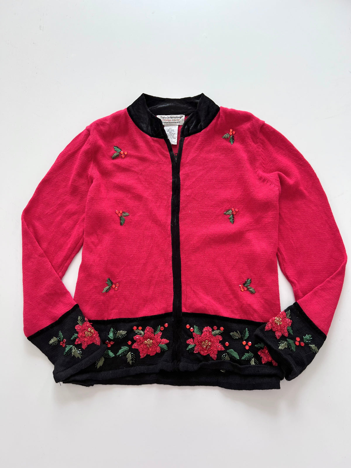 Tiara International Embroidered Zip Up Sweater-Bust 46