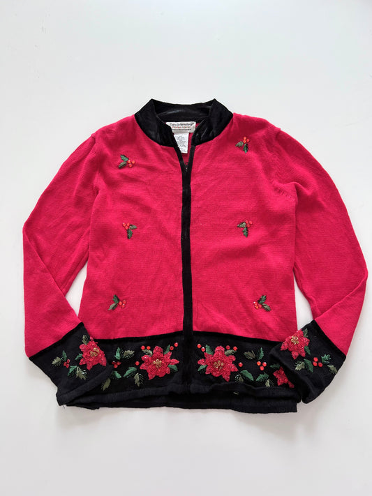 Tiara International Embroidered Zip Up Sweater-Bust 46