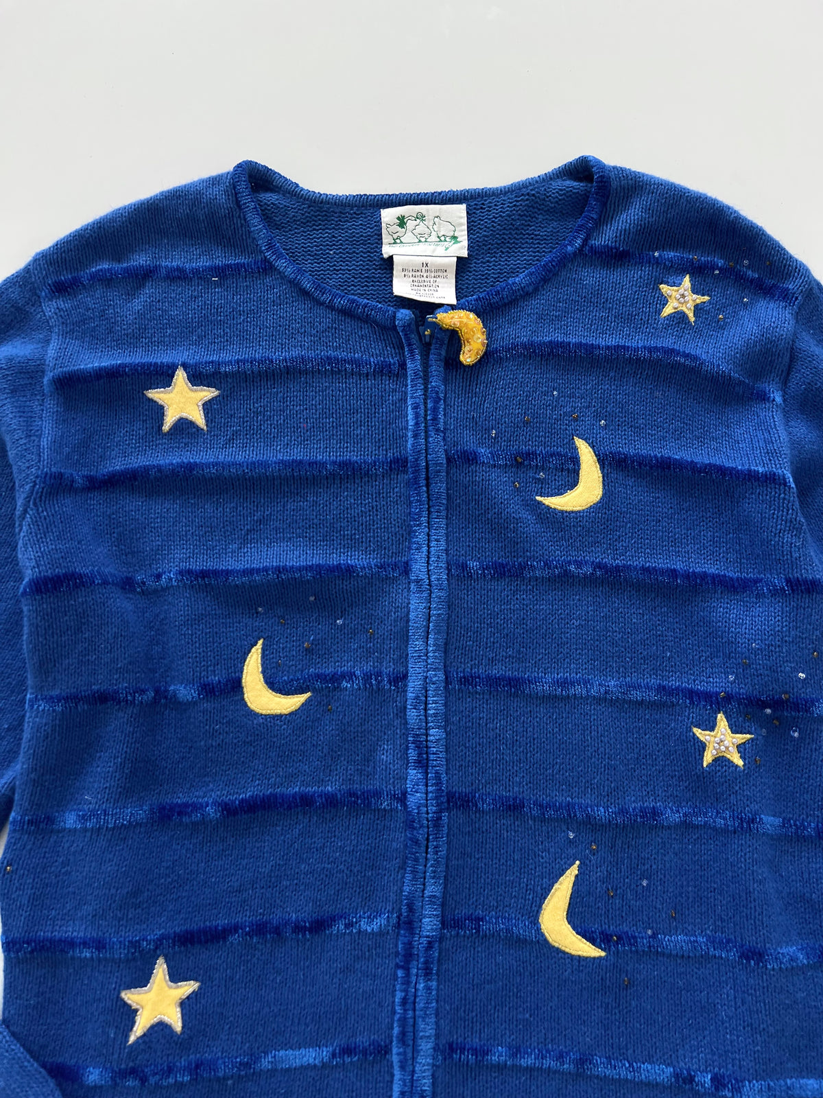 The Quacker Factory Embroidered Zipper Sweater-Bust 52